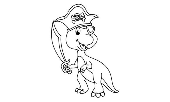 Download Funny Dino Pirates Cartoon Coloring Page - Premium Resources