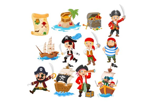 Download Cute Cartoon Pirates Vector Set - Cartoon pirates Collection